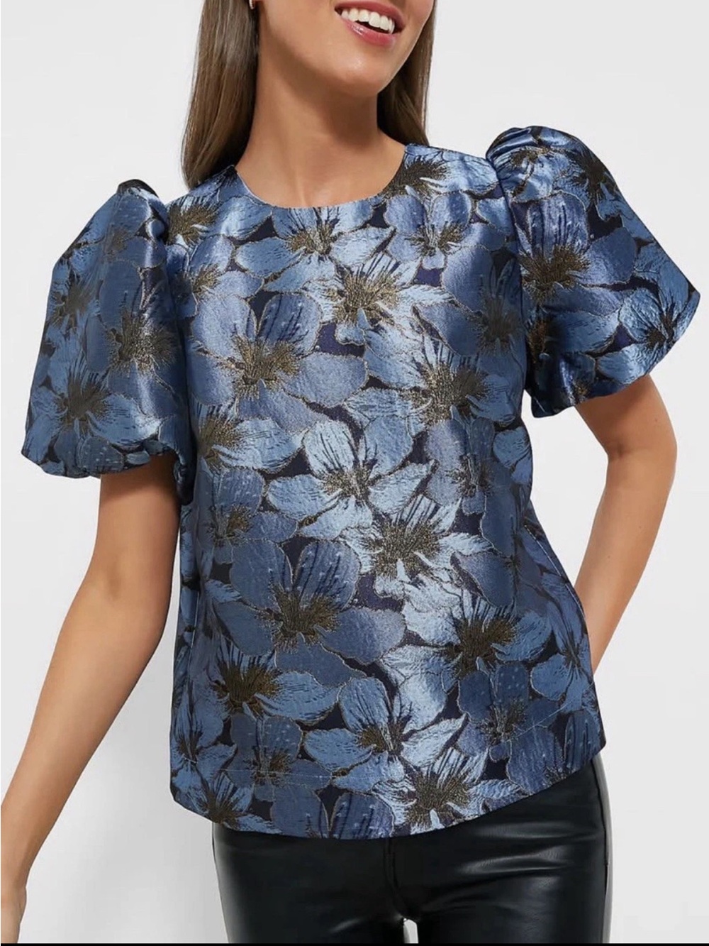 Pomander Place Blue Blossom Jacquard Lyla Top NWOT
